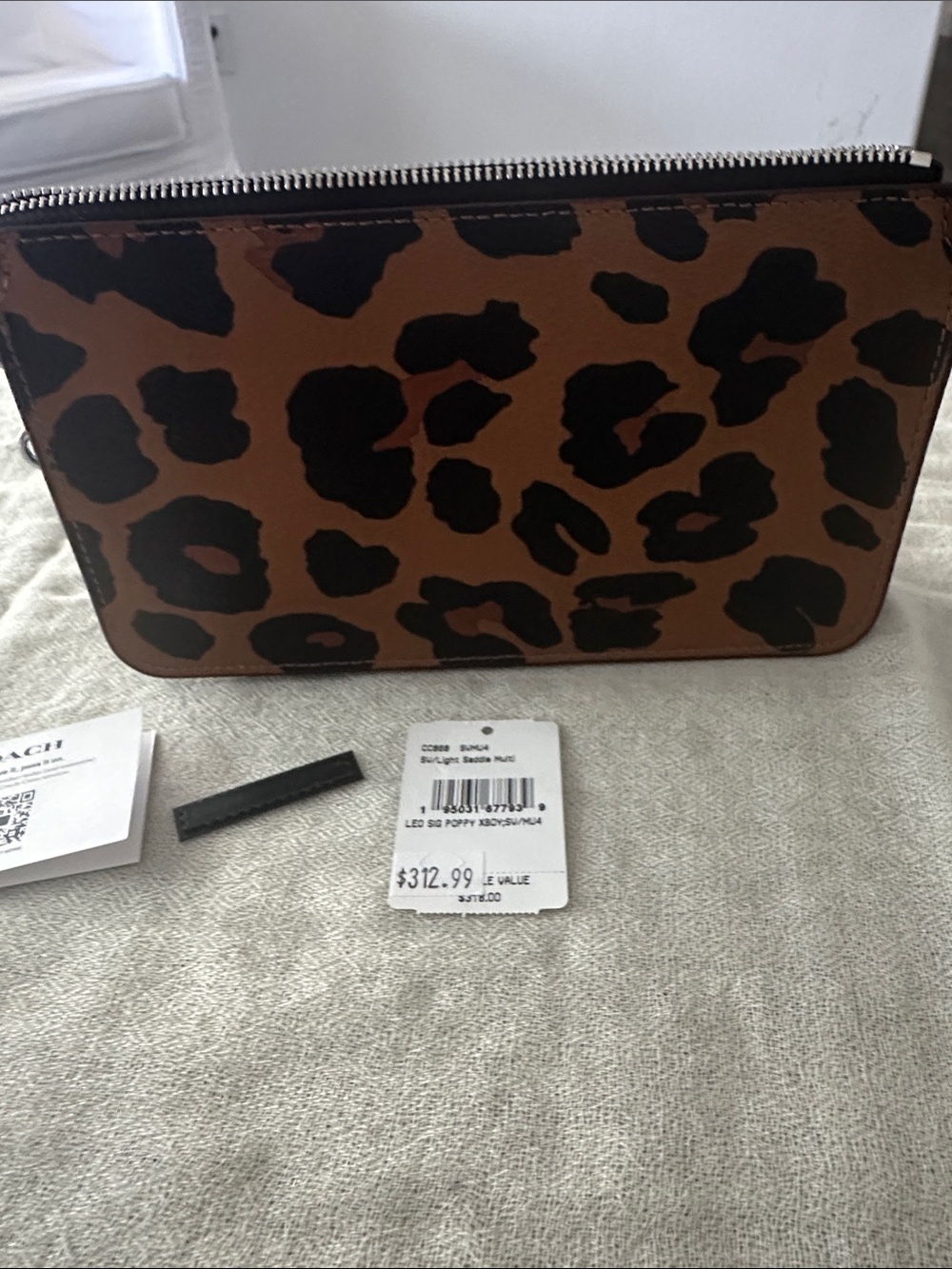 Coach Leopard Print Crossbody with Black Trim and Silver Chain - Picture 3 of 12